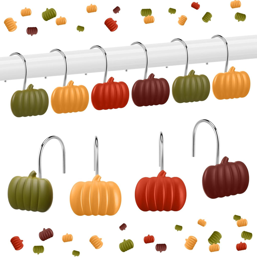 Yungyan 12 Pcs Fall Shower Curtain Hooks, Pumpkin Shower Hangers