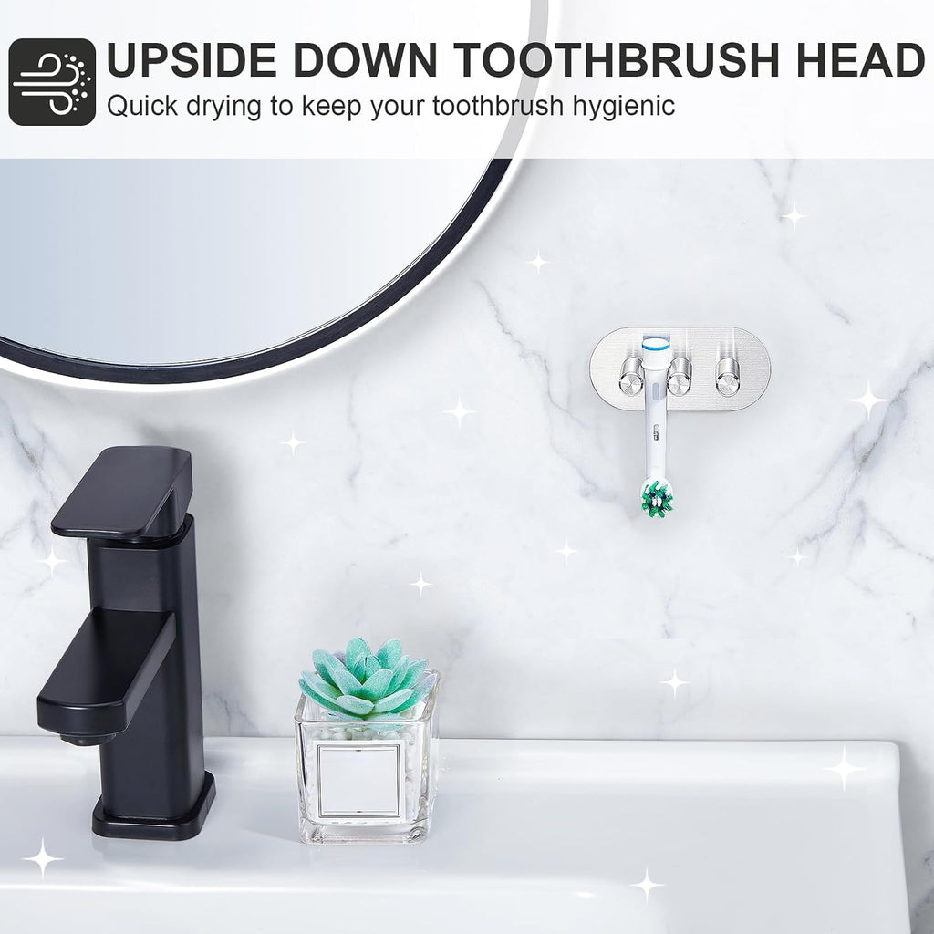Electric Toothbrush Head Holder, Toothbrush Holders Wall Mounted, Adhesive Tooth Brush Head Holder Organiser, Electric Toothbrushs Holder, Shower Tooth Brushing Holder (Silver, Small)