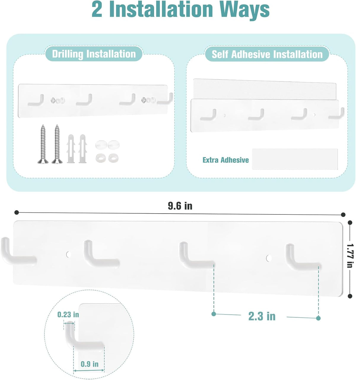 RELBRO Key Rack Wall Mount, Key Holder with 4 Hooks, Large, White