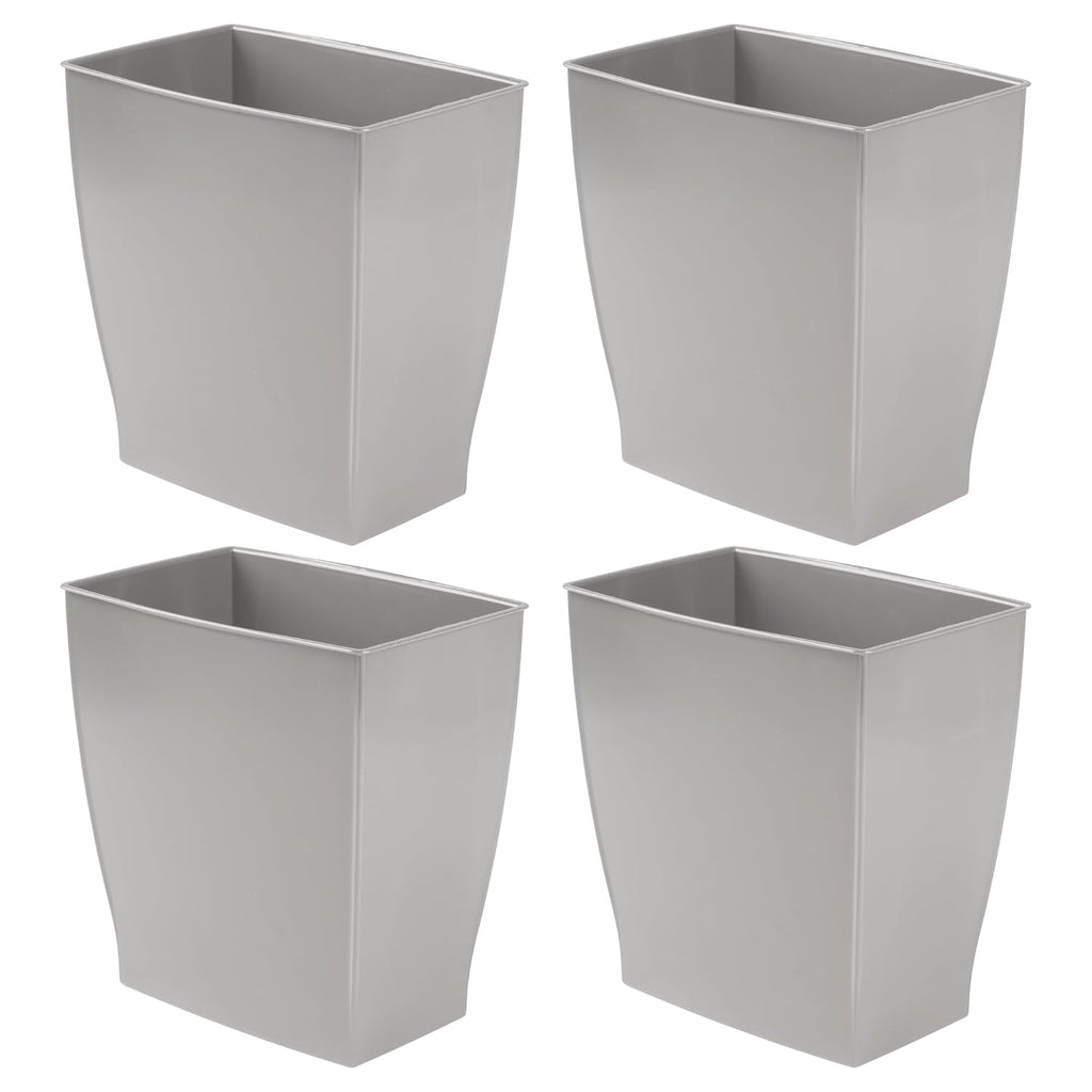 iDesign Small Plastic Bathroom Trash Can, Slim Rectangle, 4-Pack
