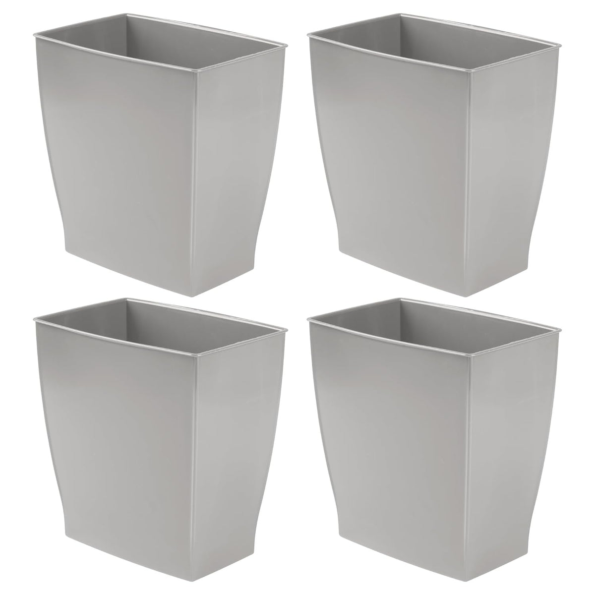 iDesign Small Plastic Bathroom Trash Can, Slim Rectangle, 4-Pack