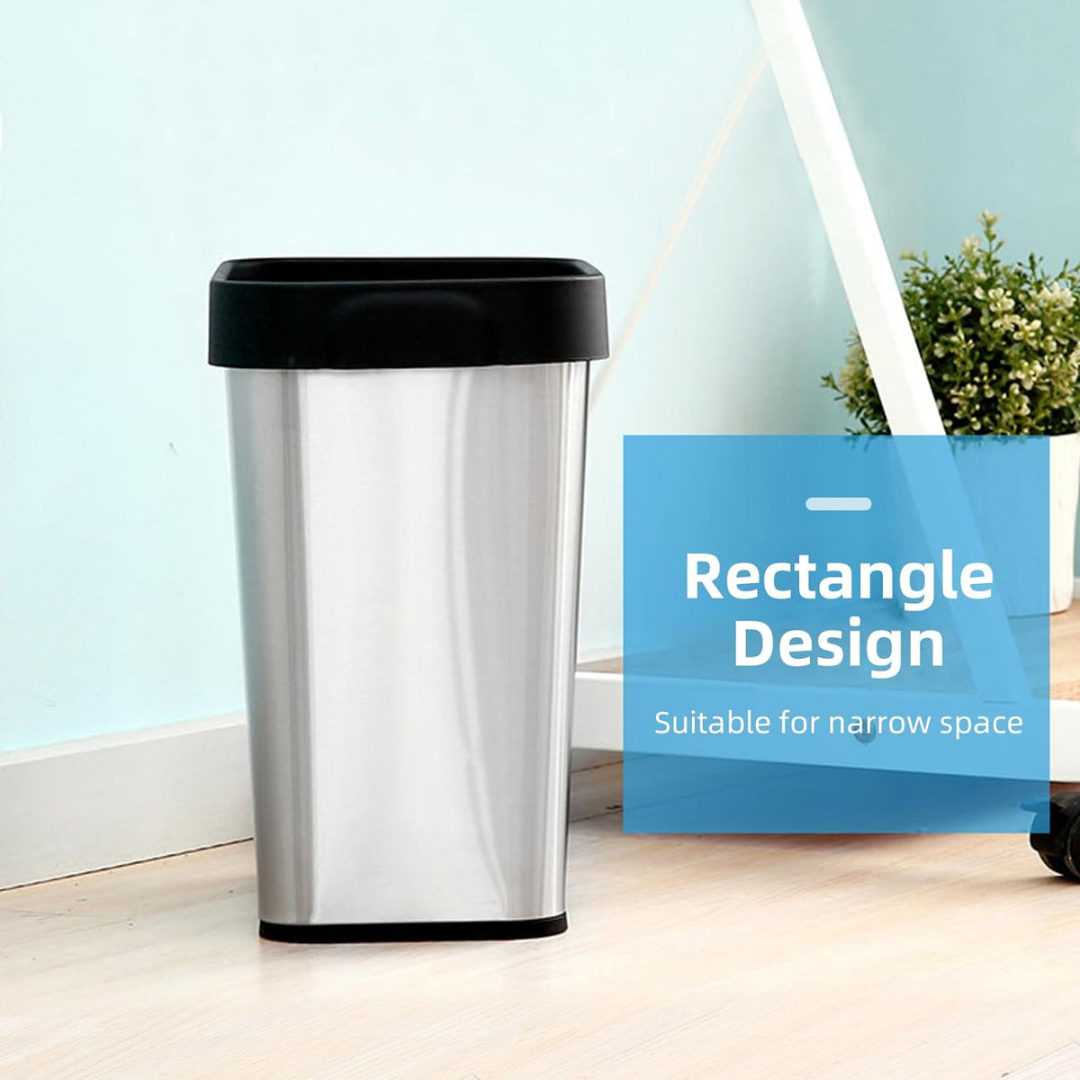 TooCust 2 Pack Stainless Steel Trash Can 3 Gallon, Open Top Trash Can, 8" x 11" x 13", Rectangle Rubbish Bin, Slim and Narrow, No Lid Small Wastebasketfor Kitchen, Bathroom, Living Room, Office