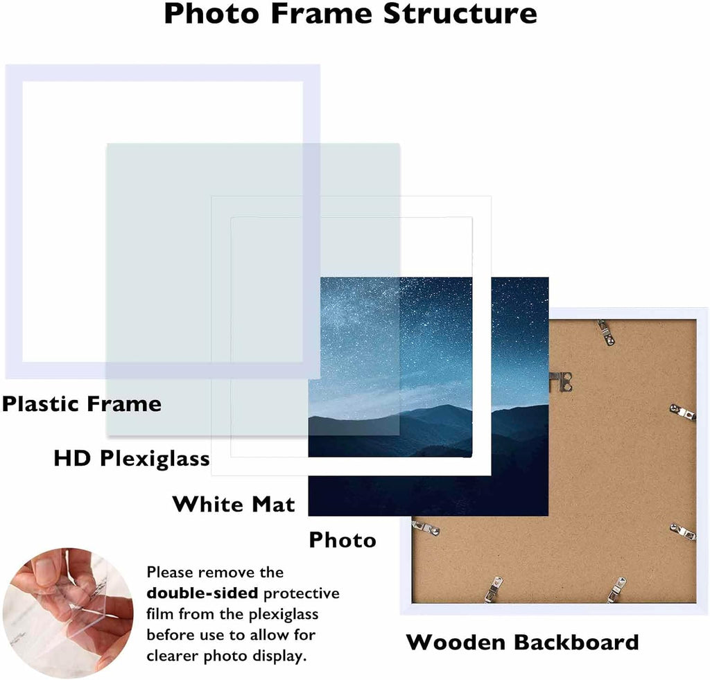 JCJMY 12x12 Picture Frame Set of 4 White with 10x10 Mat for 30 x 30cm Diamond Art Painting, Display Photo 12 x 12 Without Mat, Wall Hanging Large Frame with Plexiglass, 4 Pack