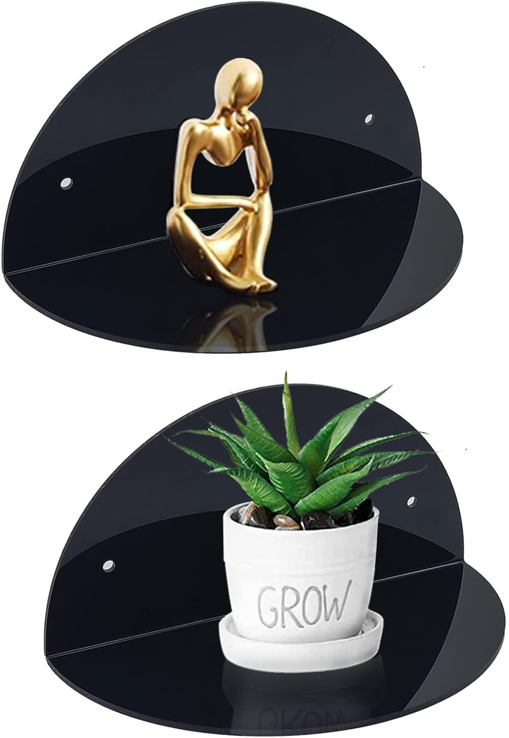 ROYALITA 2-Pack Small Acrylic Shelves Room Decor Floating Shelves, Black