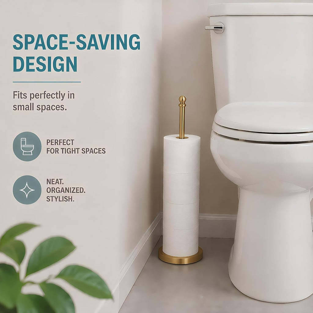 Songtec Toilet Paper Holder Stand Reserve for Bathroom, Holds 4/5 Rolls, Compact TP Roll Holder Storage, Stainless Steel (Gold)