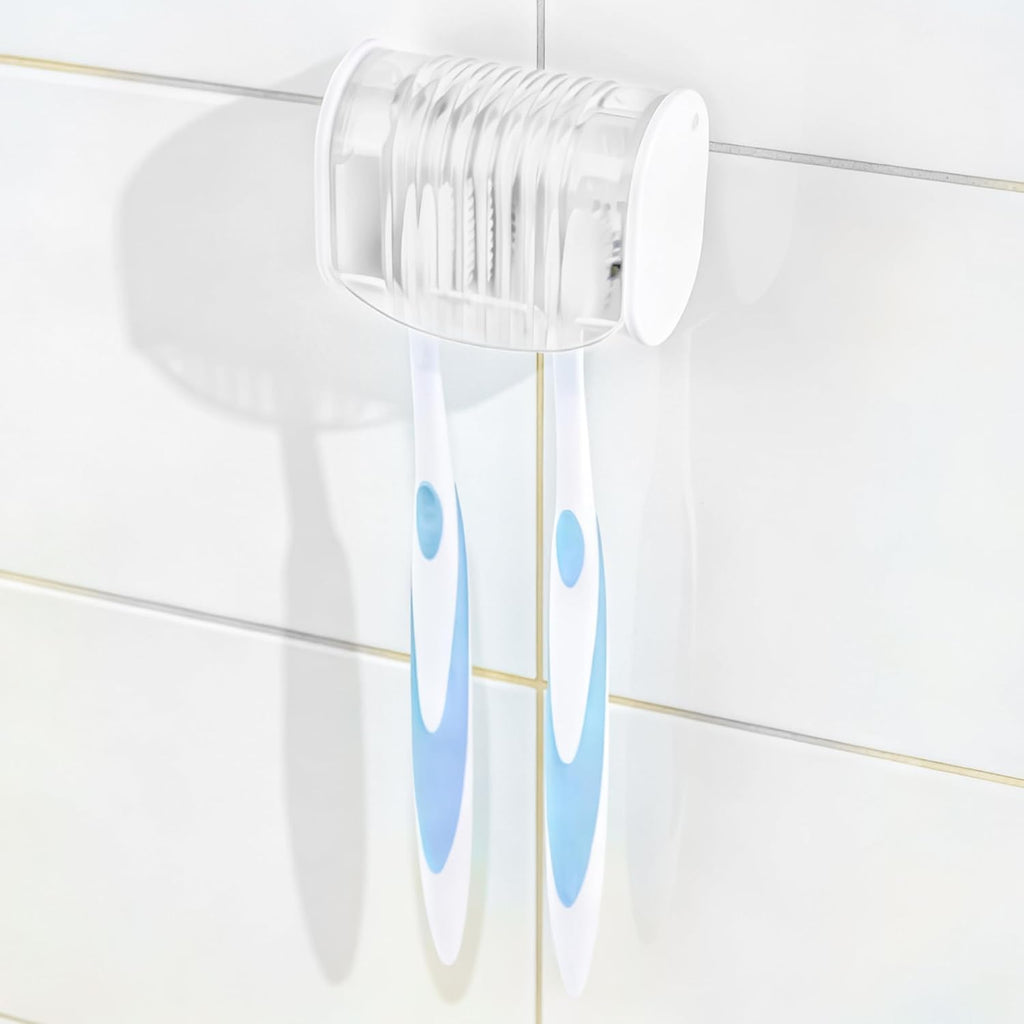 1 Pack Toothbrush Holder Wall Mounted with Cover for Bathroom, 2 Slots Toothbrush Storage Organizer for Shower, Self Adhesive Toothbrush Hanger (White)