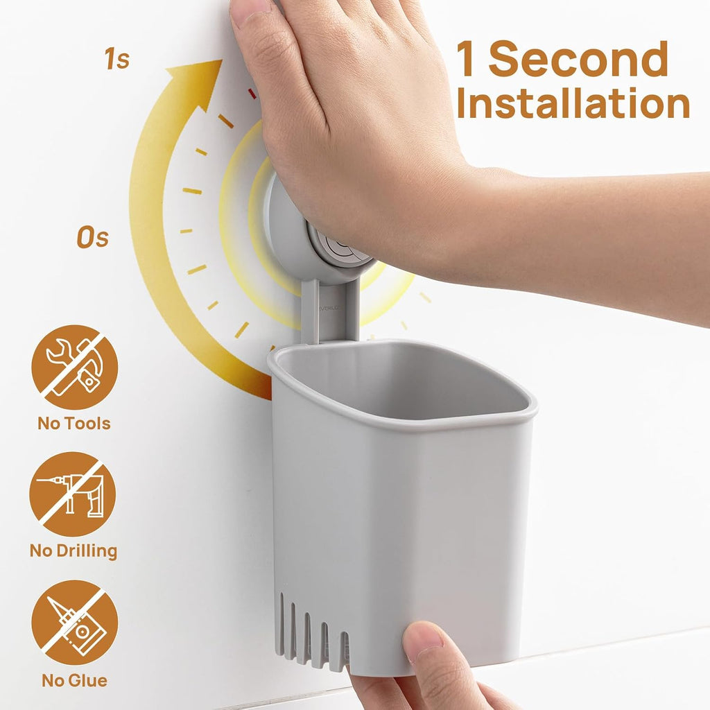 LEVERLOC Powerful Suction Cup Toothbrush Holders for Bathroom Wall, Gray