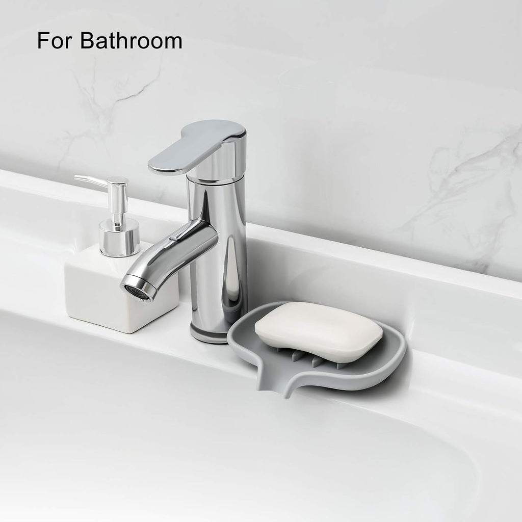 Silicone Soap Dish,Bar Soap Holder for Shower,2 Pack White+Grey