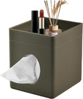 Tissue Box Cover Square Tissue Box Holder PU Leather Facial Tissues Organizer with Storage Tray for Bathroom Vanity Bedroom Office Car,Stylish Napkin Caddy Decorative Organizer (Olive-Green)