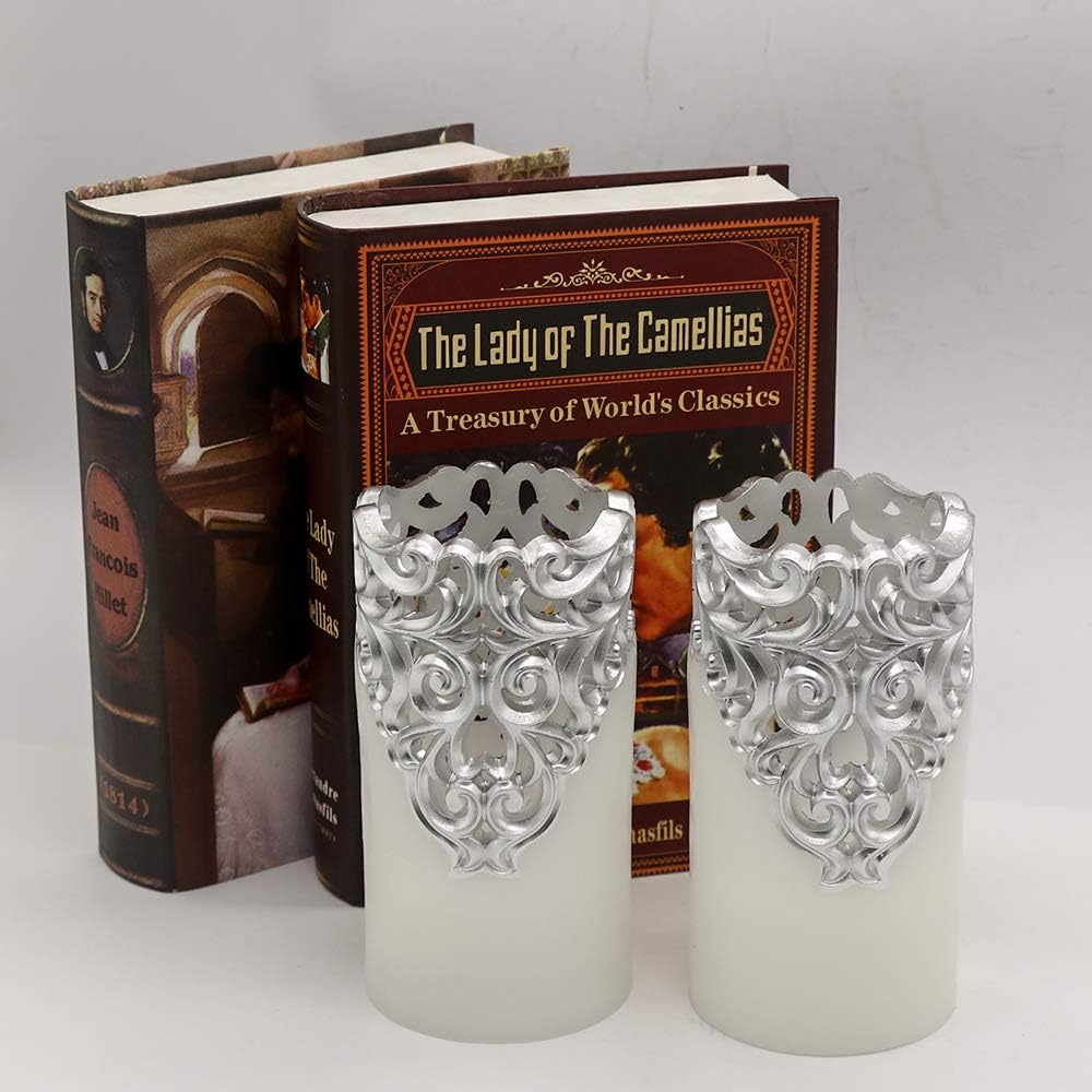Silver Flameless LED Pillar Candles Battery Operated with 5H Timer