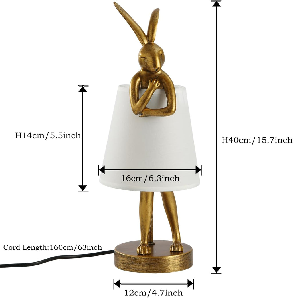 Resin Bunny Table Lamp 15.7"H White Fabric Shade LED Bedroom Study