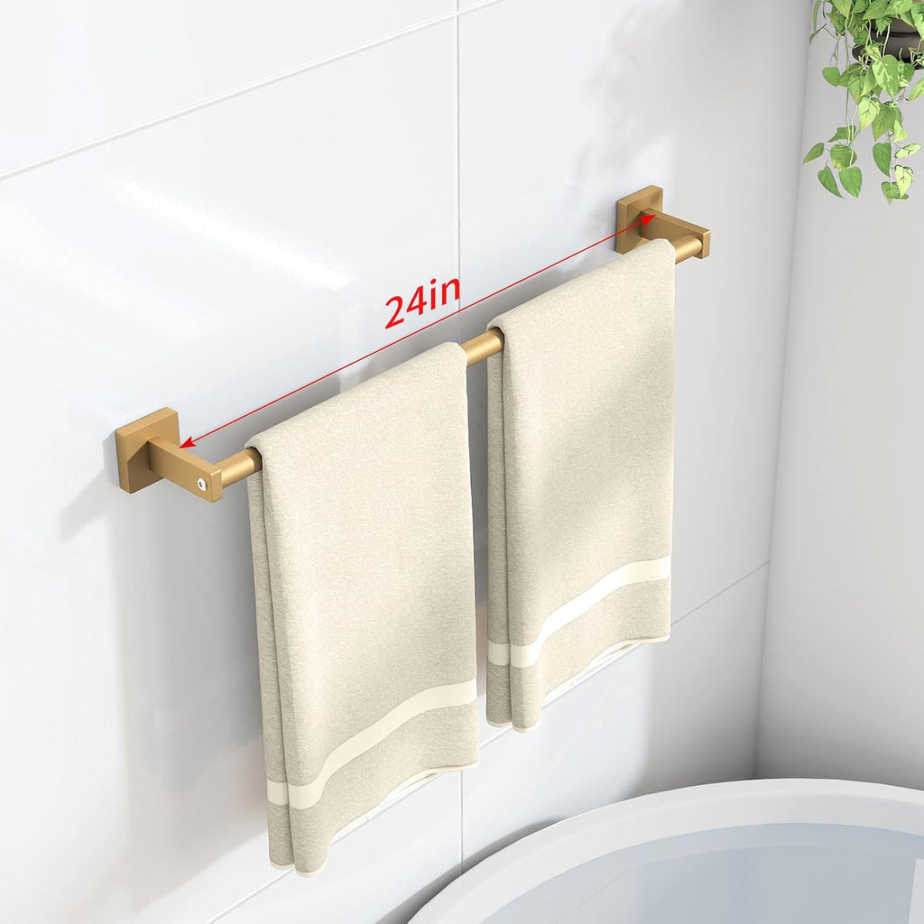MKO Towel Bar for Bathroom, 24" 2 Pack Wall Mounted Towel Rack, Gold