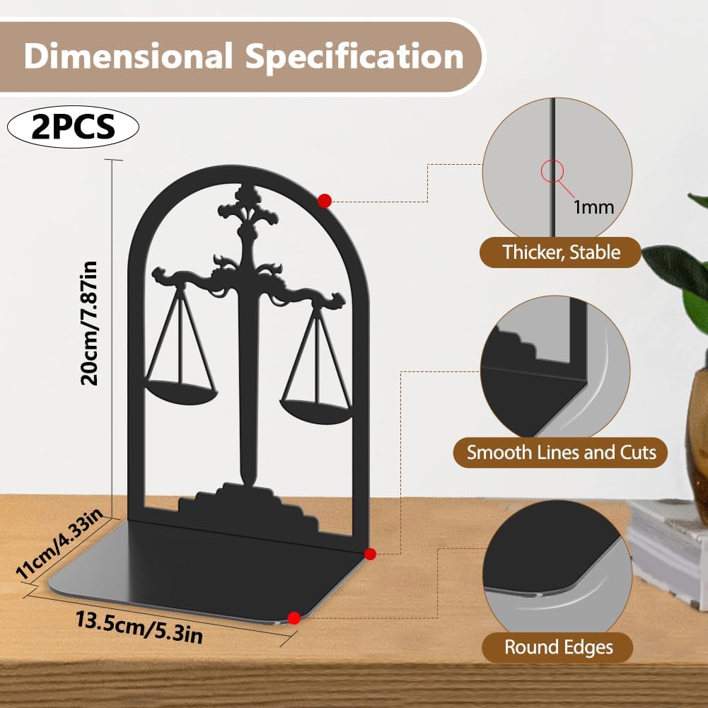 2pcs Balance Scale Book Ends Fair Black Metal Non-Slip Bookends Reading Decorative Large Book End Stoppers for Shelves Birthday Housewarming