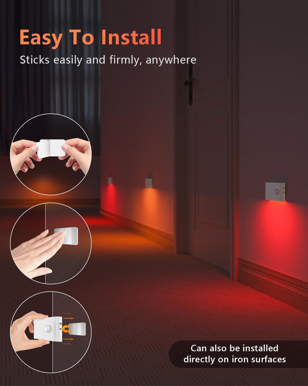 WILLED Stair Lights Indoor, RGB & Warm White Motion Sensor Night Light, Color Changing Motion Sensor Light Indoor, Rechargeable Night Light for Stair,Hallway,Bathroom,Cabinet,Closet,Kitchen,6 Pack