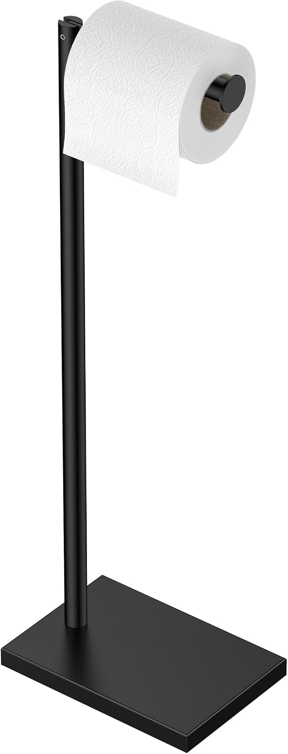 FORIOUS Toilet Paper Holder Stand with Weighted Base, Matte Black