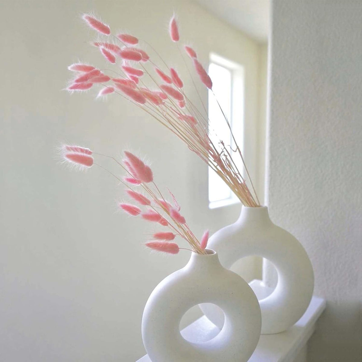 120pcs Bunny Tail Pampas Grass Dried Flowers for Vase Boho Flowers Dried Babys Breath Wedding Decor Dry Flowers for Vase (White 60PCS+Pink 60PCS)