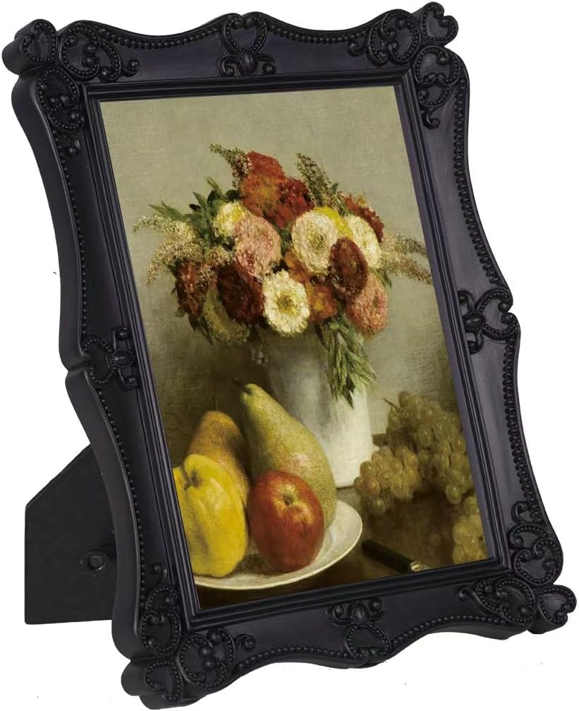 Vintage Picture Frame,Antique Style,Old-Fashioned,Square/Oblong Shape,Floral ReliefWall and Tabletop Victorian Frame,Gothic Look(Black, 5X7)
