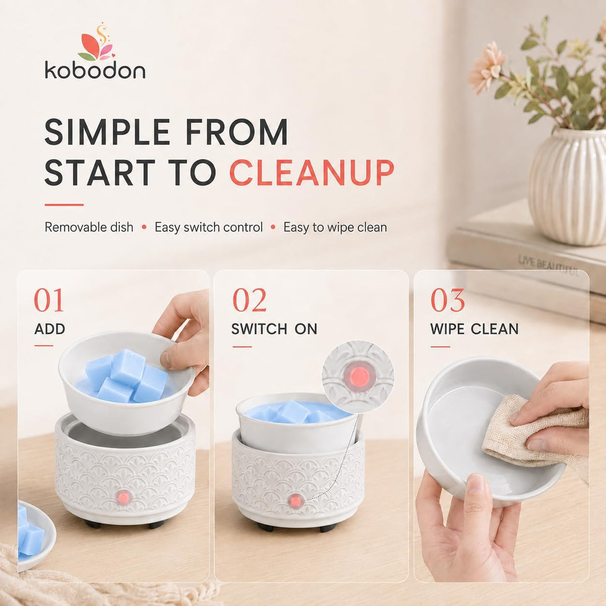 Ceramic Wax Melt Warmer 3-in-1 Electric Wax Warmer Fragrance Candle