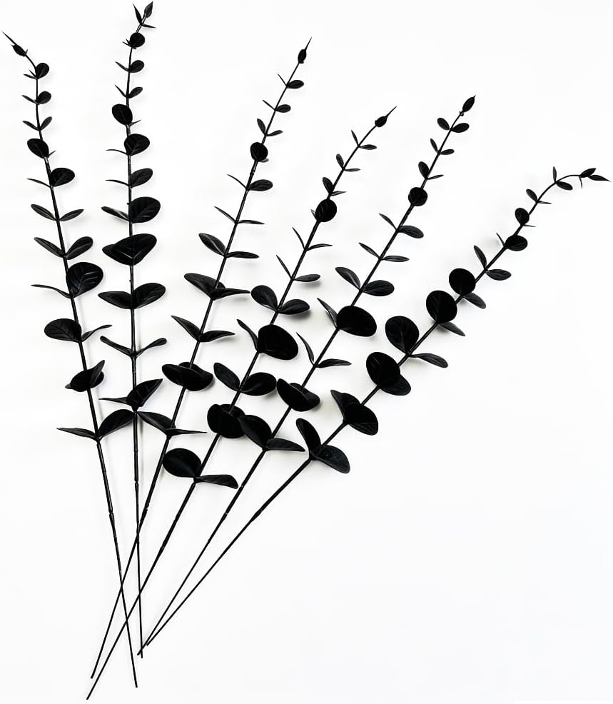 Sivya Artificial Eucalyptus Stems Real Touch Faux Eucalyptus Stems, Artificial Eucalyptus Leaves for Vase Wedding Bouquet Centerpiece Home Decor (Black, 6Pcs)