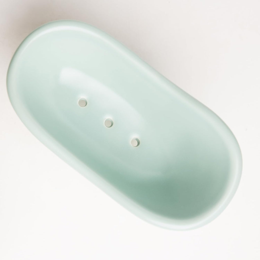 Soap Dish, Ceramic Soap Holder with Drainage for Shower, 1 Pack Bar Soap Tray, Keep Soap Dry & Easy Clean, Sponge Holder for Bathroom, Bathtub Kitchen Sink (Green)