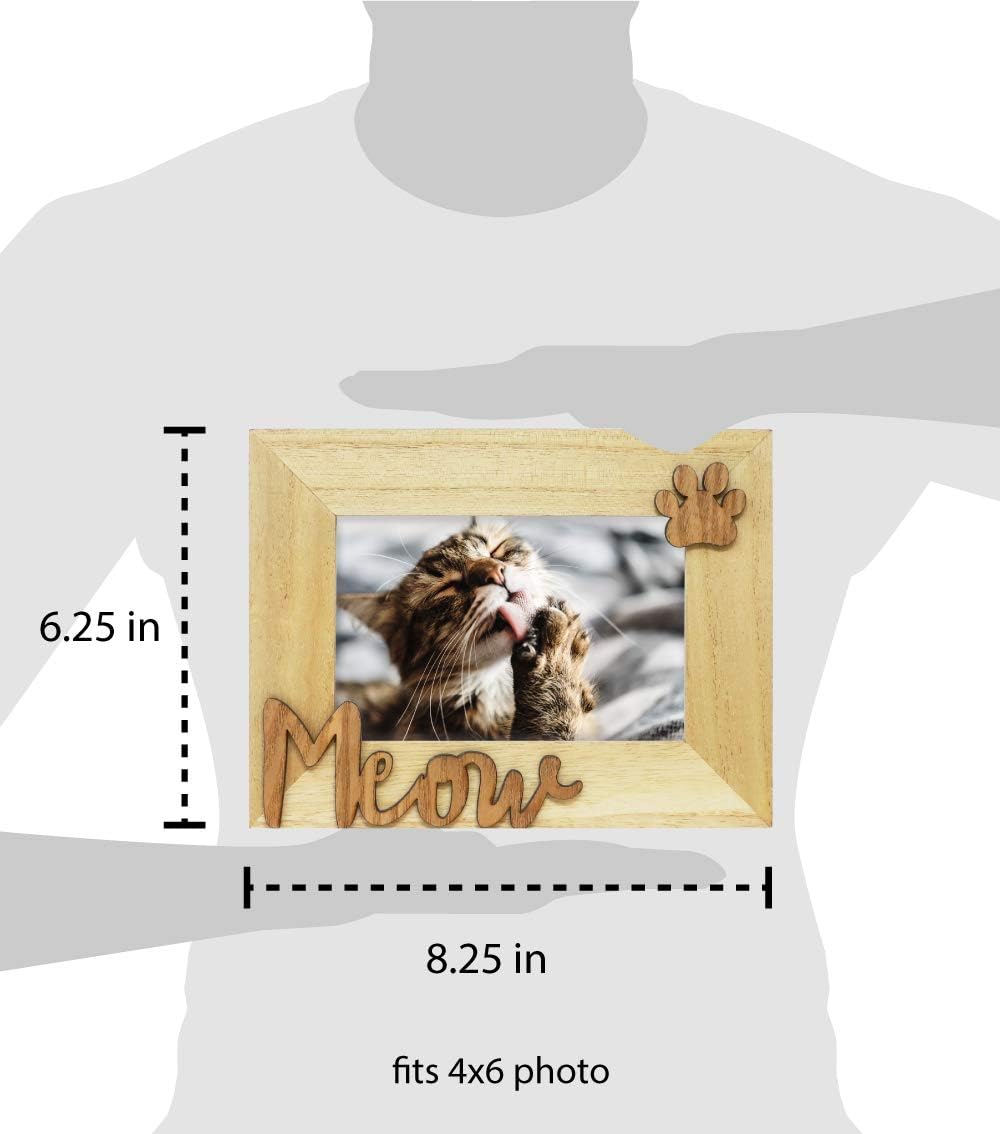 Isaac Jacobs 4x6 Nutral Wood Sentiments Cat Meow” Picture Frame