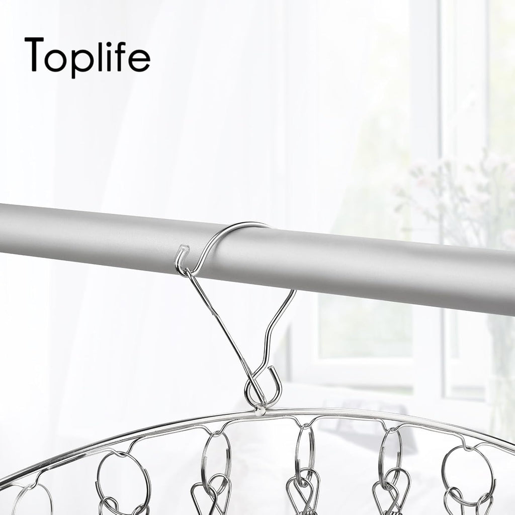 Toplife Clothes Hanger with 10 Clips, Stainless Steel, Windproof, for Drying Socks, Bras, Underwears, Baby Clothes, Hats, Scarfs, Towels, Pants and Gloves, Set of 4 (Outdoors)
