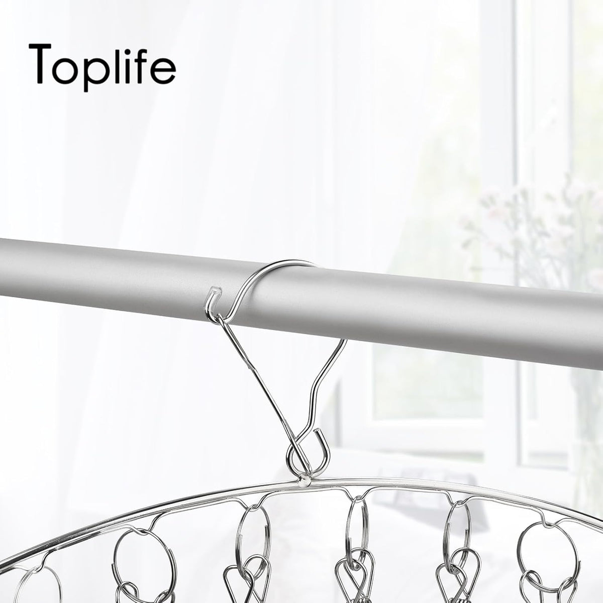 Toplife Clothes Hanger with 10 Clips, Stainless Steel, Windproof, for Drying Socks, Bras, Underwears, Baby Clothes, Hats, Scarfs, Towels, Pants and Gloves, Set of 4 (Outdoors)