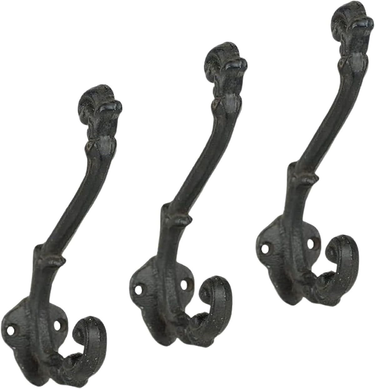 The Metal Magician Wall Mounted Antique Cast Iron Vintage Style Wall Hooks for Coats, Bags, Towels, Hats - (Set of 3) Black
