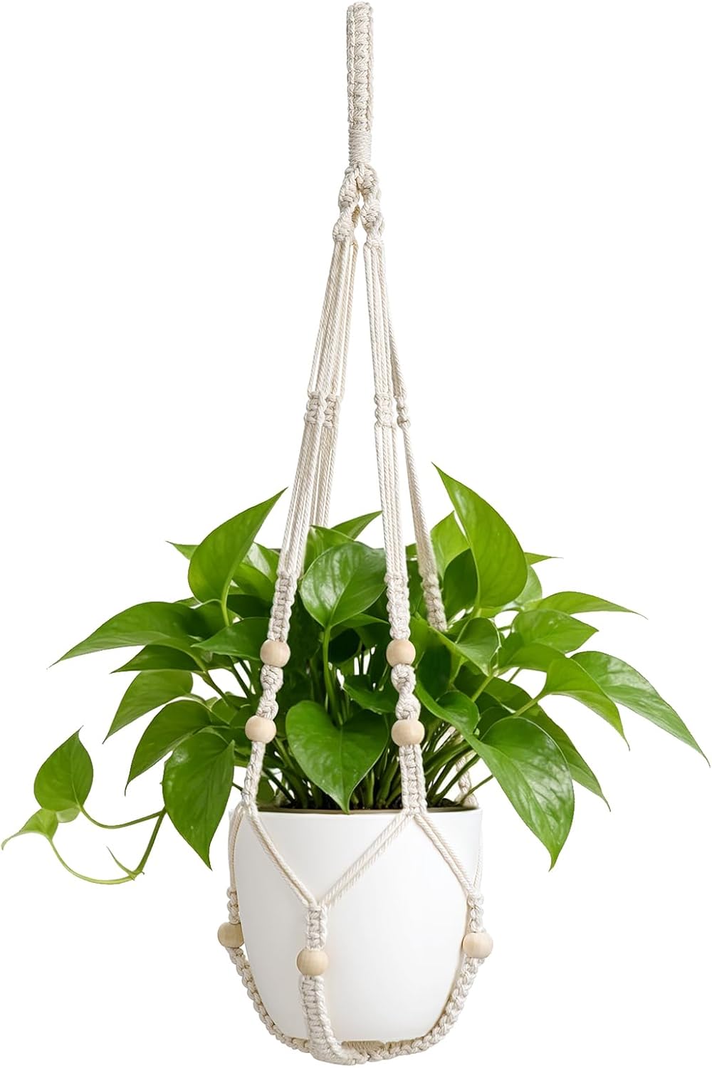 Mkono Macrame Plant Hanger Indoor, 29 Inch Hanging Planter Holder Ivory