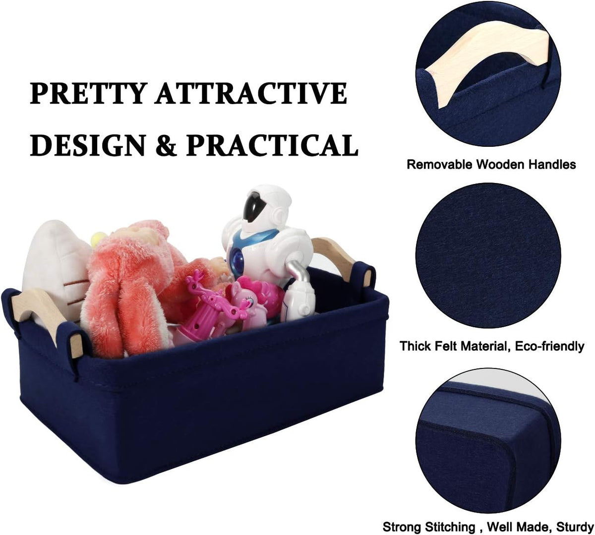 Rectangle Storage Baskets Navy Blue Storage Baskets Soft Decorative Nursery Bins for Books Magazines Album Dog Toys Bra Socks