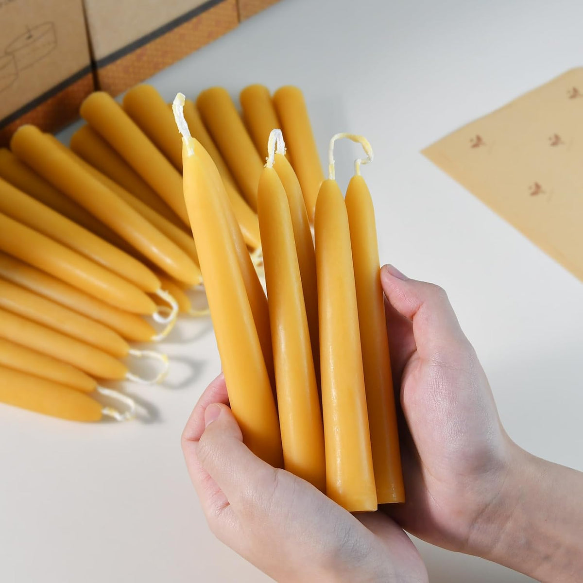 DEYBBY Beeswax Taper Candles, 6 Inch, Unscented, Natural, 12 Pack