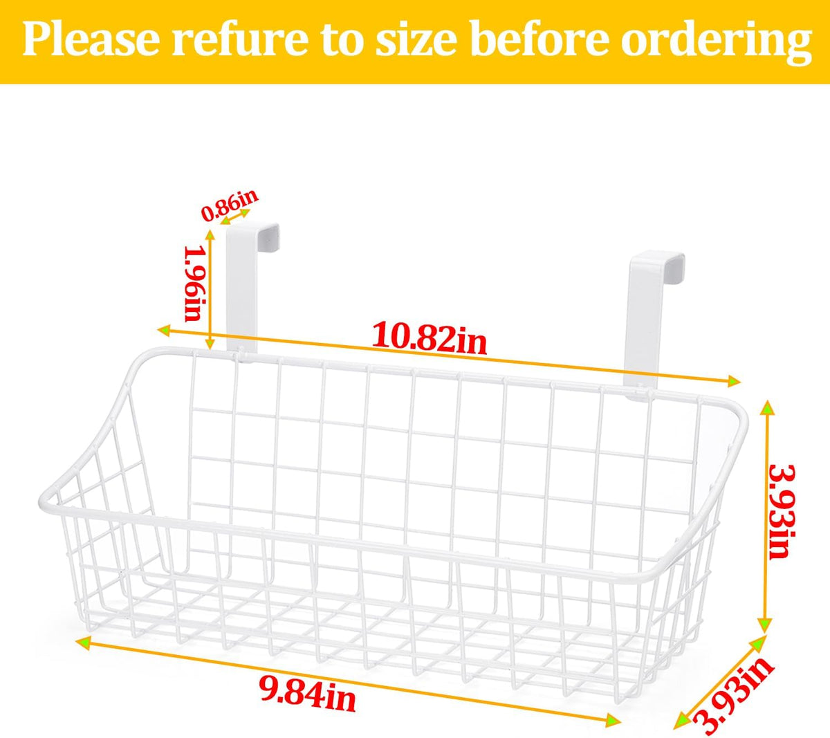 LeleCAT White Basket with hook Grid Storage Basket,Hang it behind a door or on a railing,Over the Cabinet Door,2 Pack