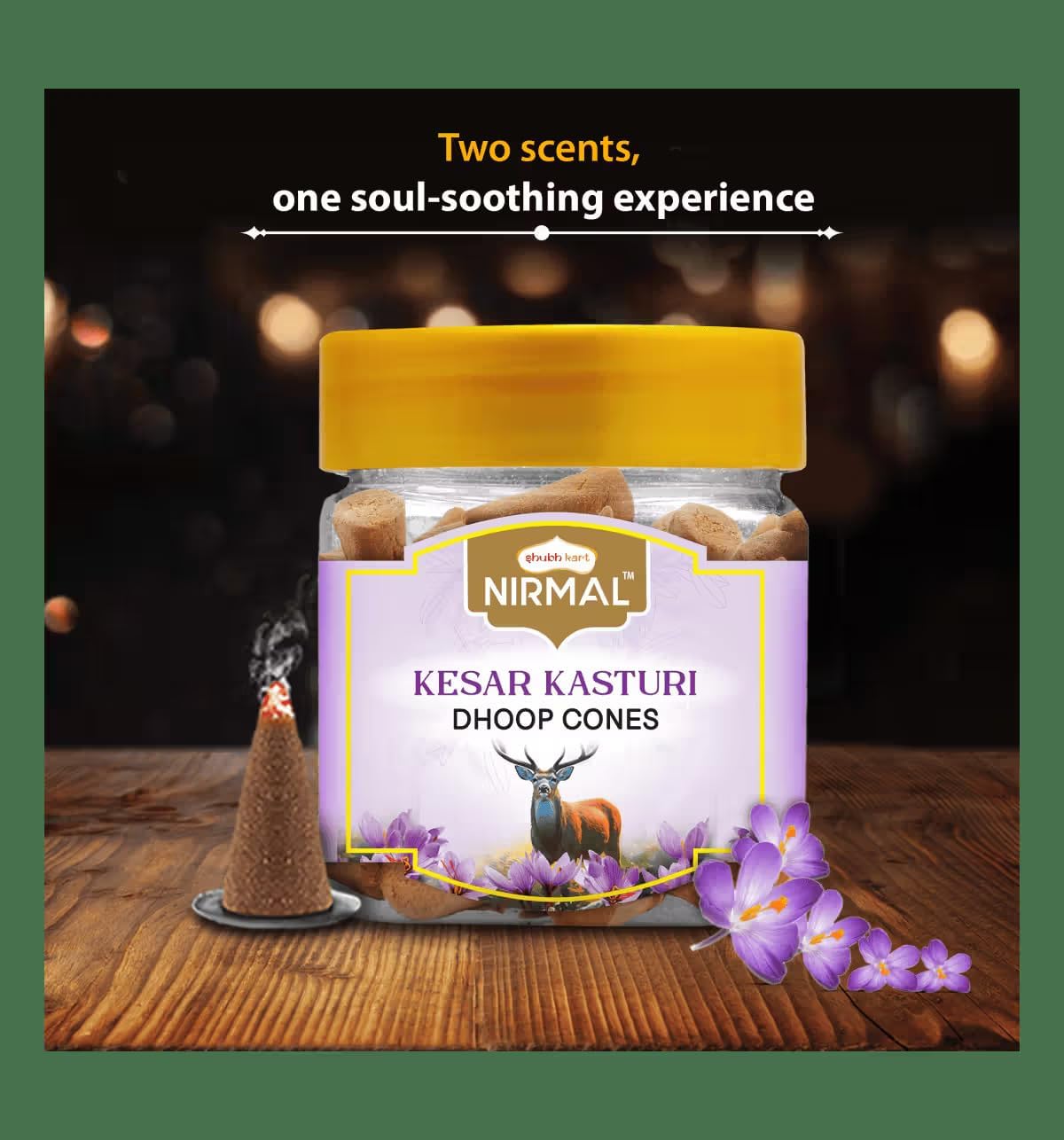 Shubhkart Premium Kesar Kasturi (Saffron Musk) Dhoop Cones/Incense Cones – 60 Count Box. Charcoal-Free Rich Dual Fragrance Incense for Mystical Meditation, Yoga & Exotic Home Ambiance