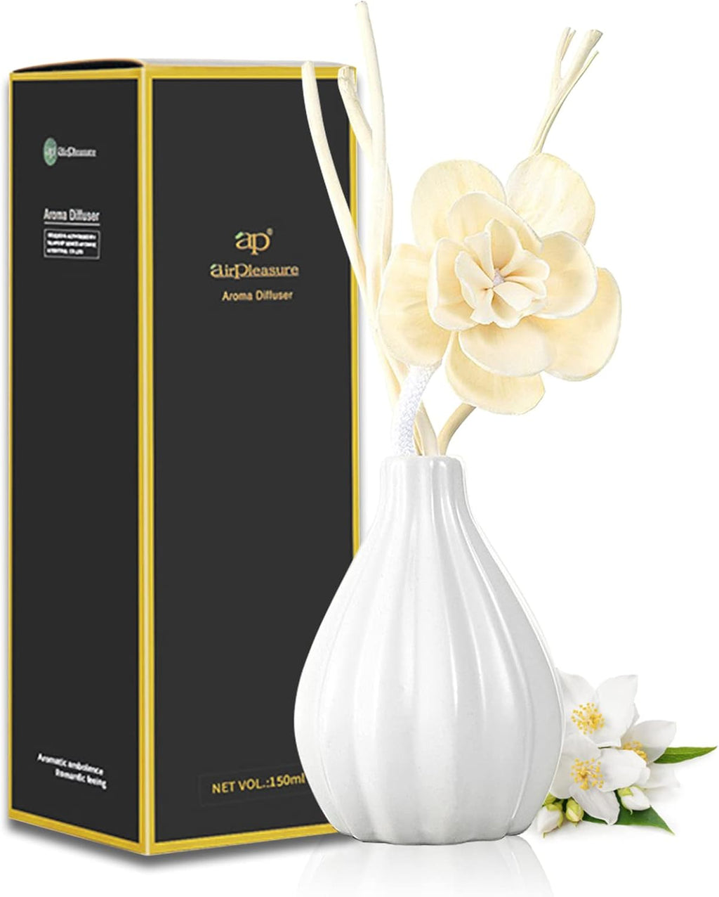 Reed Diffuser Set, Home Fragrance & Decorative Diffuser, Dried Flower Aromatherapy Oil Set, Oil Diffuser Sticks, Ceramic Bottle 5.07 oz(150ml) /1 Pack (JasmineBouquet)