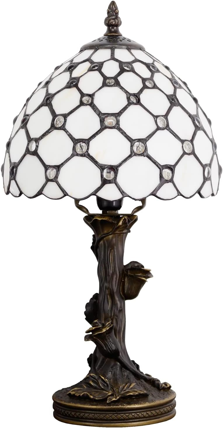 Tiffany Lamp Stained Glass Table Lamp White Crystal Pearl Bead Style