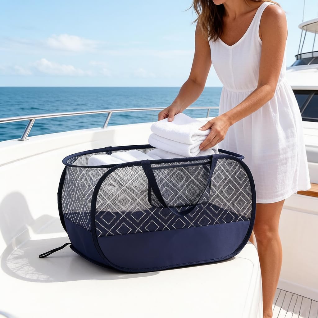100L Extra Large Mesh Pop Up Laundry Hamper 2 Pack with Pocket and bag