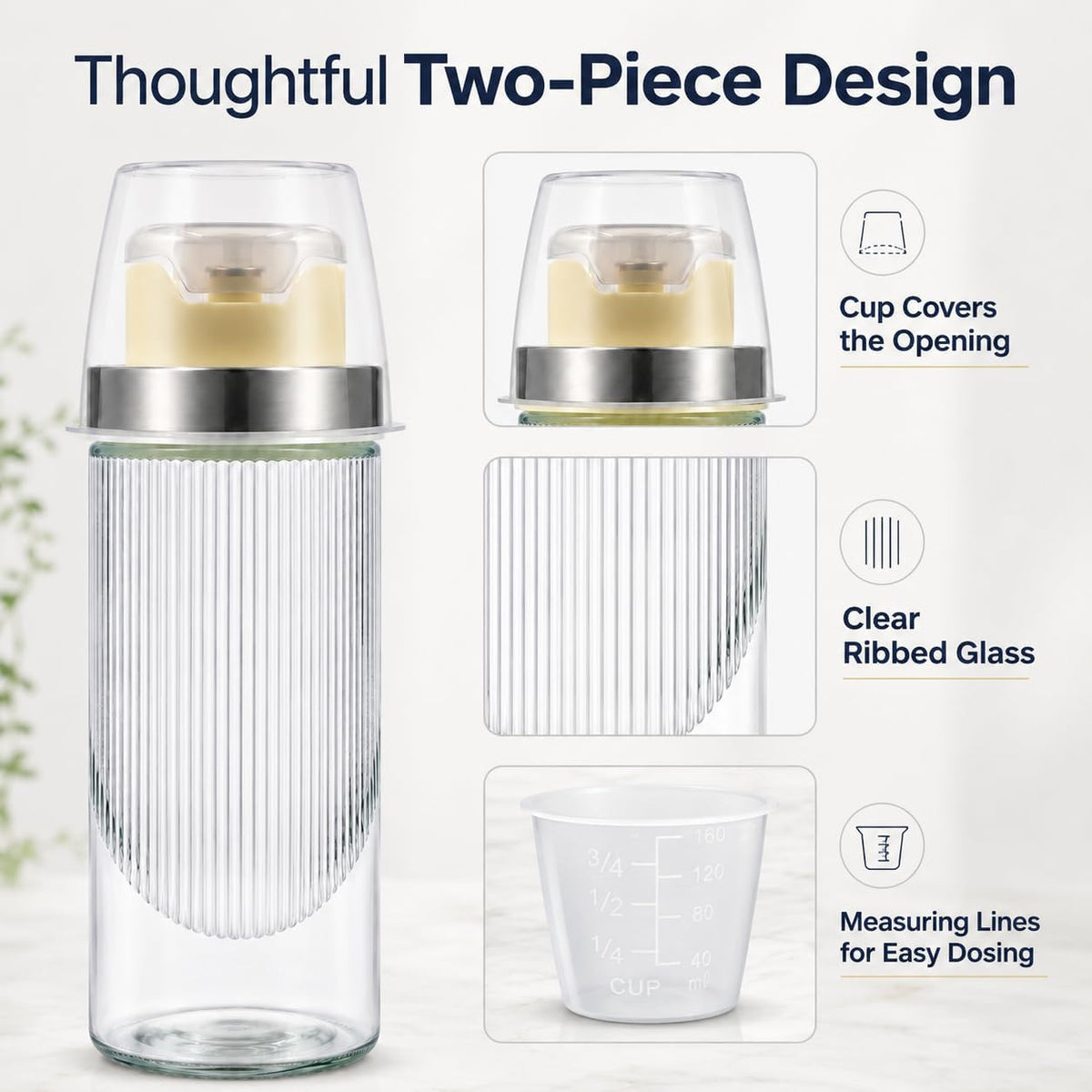 LGURT 13.5oz Clear Glass Mouthwash Dispenser with Measuring Cup
