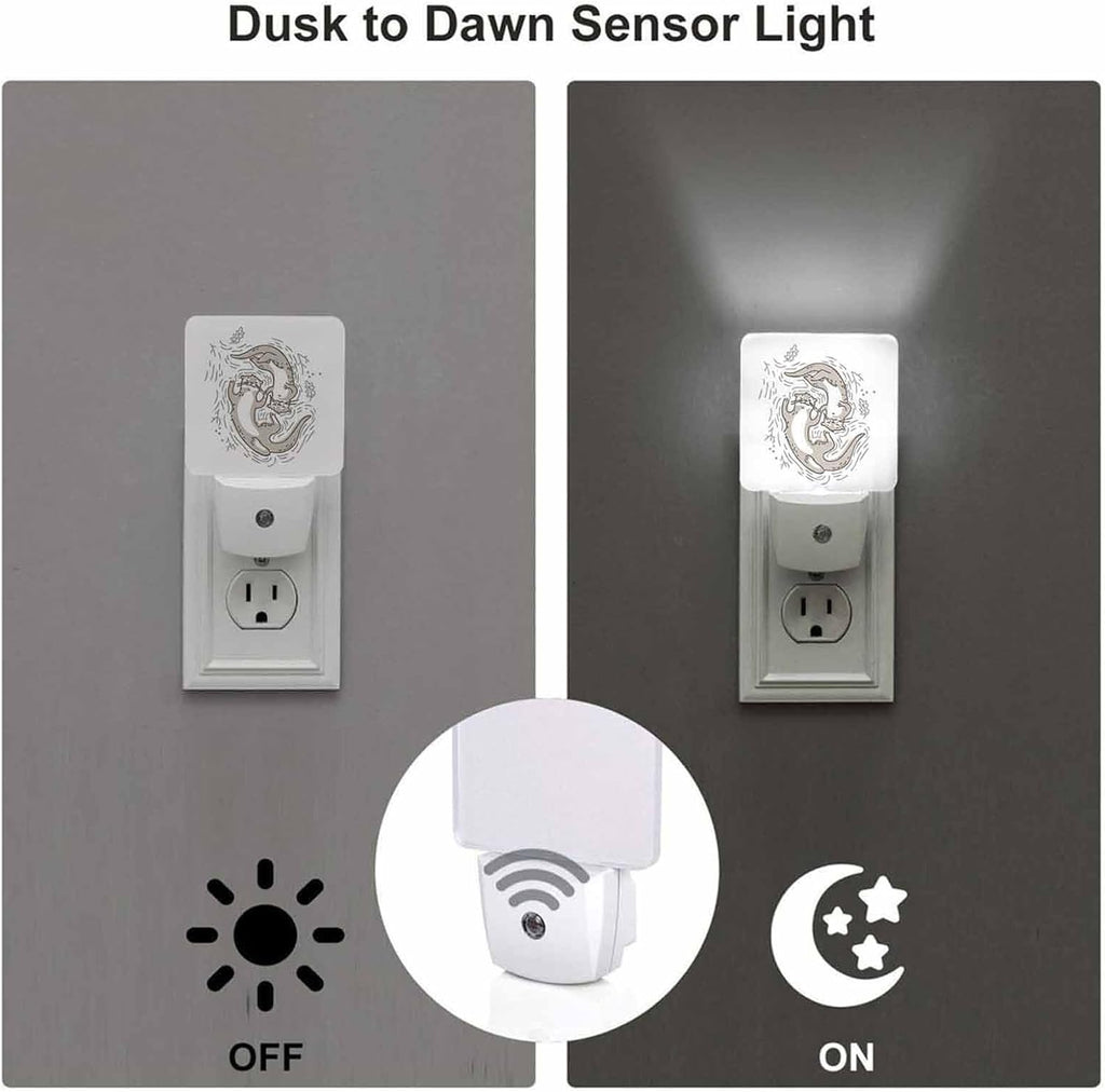LED Night Light,Funny Couple Otter LED Night Light Plug into Wall with Dusk to Dawn Light Sensor White Energy Efficient Nightlight for Bedroom Bathroom Hallway Living Room Kitchen
