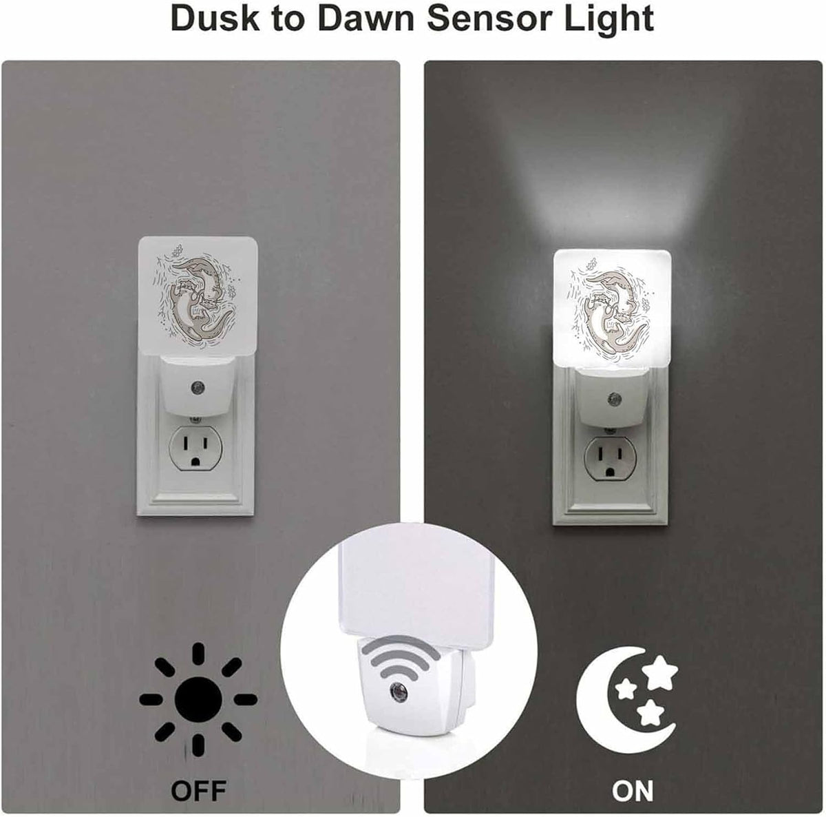 LED Night Light,Funny Couple Otter LED Night Light Plug into Wall with Dusk to Dawn Light Sensor White Energy Efficient Nightlight for Bedroom Bathroom Hallway Living Room Kitchen