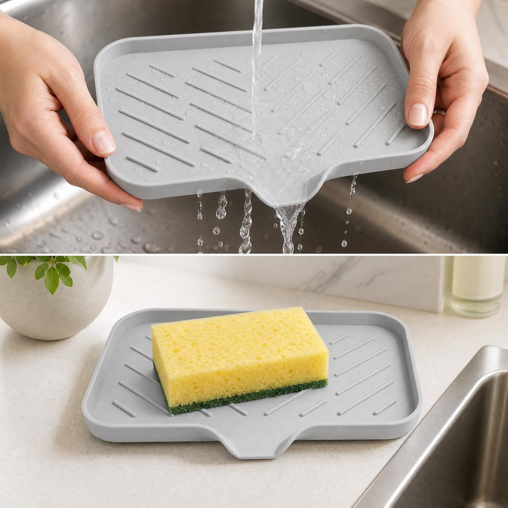 2 PCS Silicone Soap Dish with Drain, Soap Holder Sponge Drain Rack, Self-Draining Sink Organizer Tray for Kitchen & Bathroom