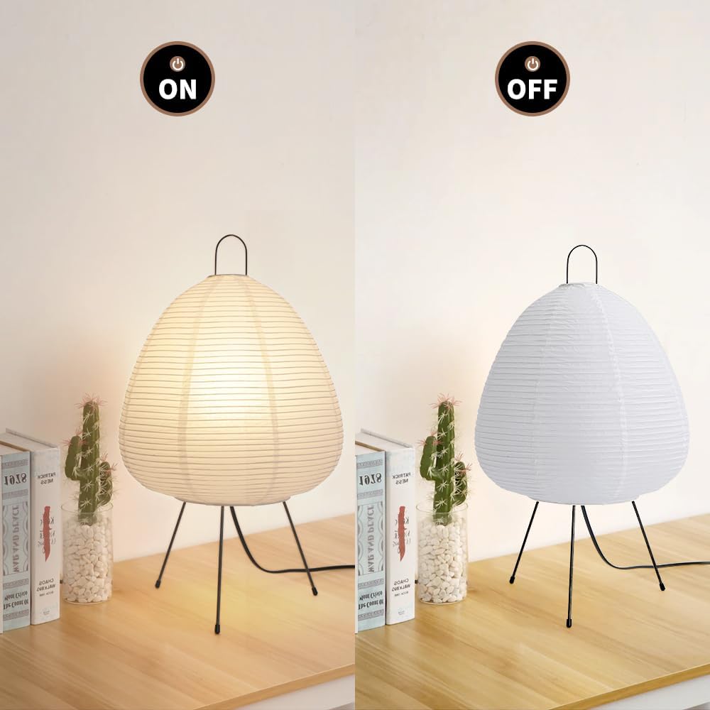 Japanese Rice Paper Lamp,Table Lamps for Living Room,Paper Lanterns,Noguchi Akari Japandi Lamp,Japanese Decor Desk Light,Tripod Table Lamps for Bedroom,Bedside or Tabletop,E26 Base,Button Control