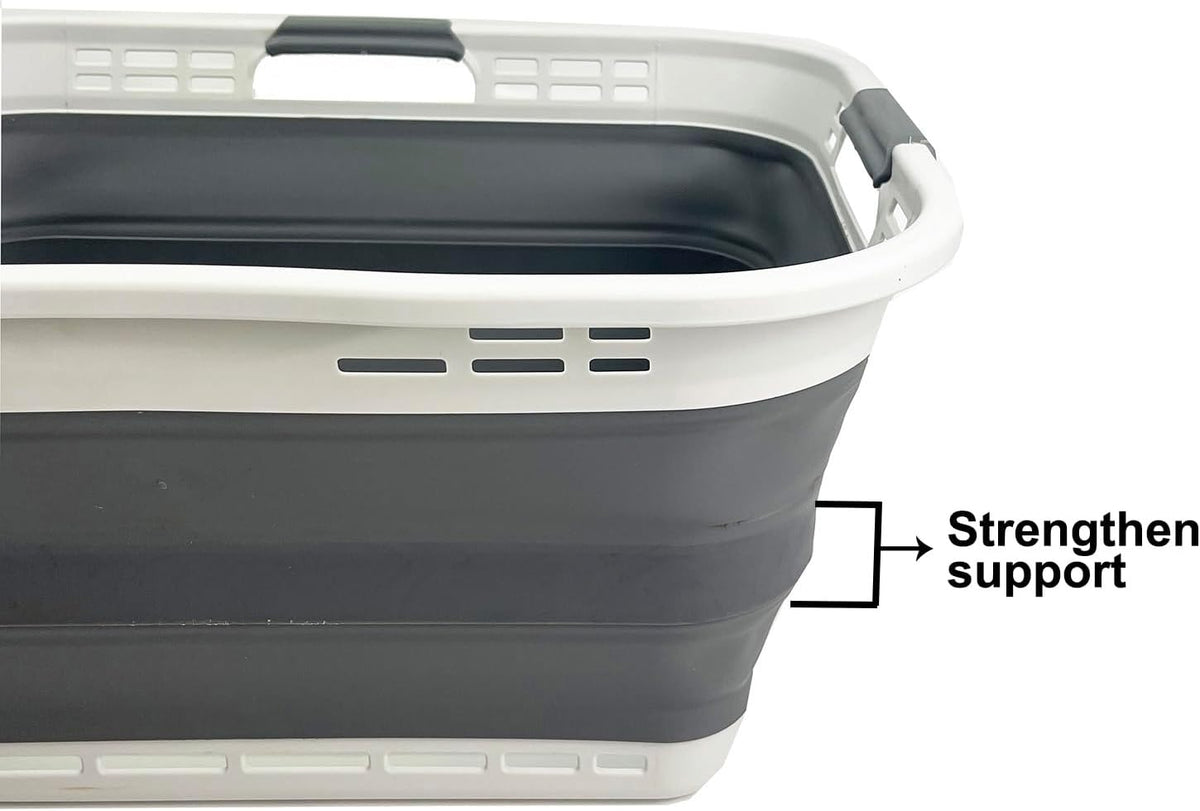 SAMMART 42L (11 Gallon) Collapsible Plastic Storage Basket - Foldable Pop Up Storage Container/Hamper - Portable Laundry Organizer - Space Saving (Grey/Steel Grey, 42L (Style B))