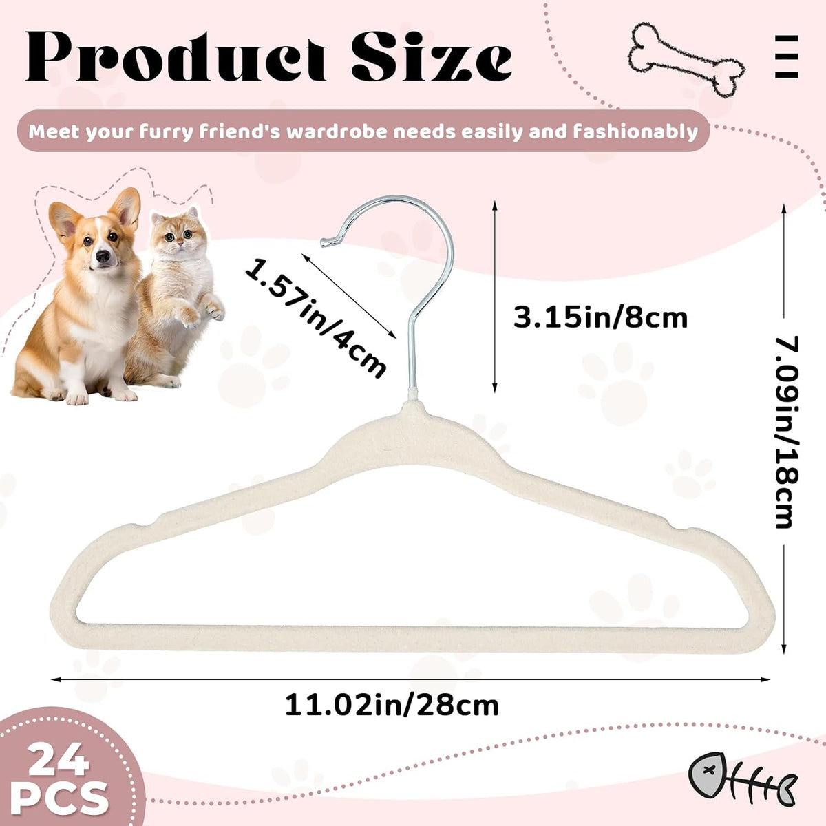 Weysat 24 Pcs Beige Pet Hangers 11" Non-Slip Velvet 360° Swivel Hook