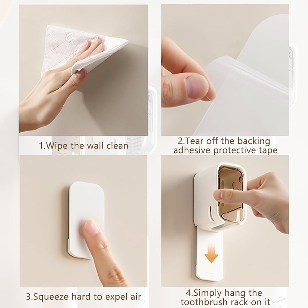 4PCS Toothbrush Holders Wall Mounted with Cover Tooth Brush Holder
