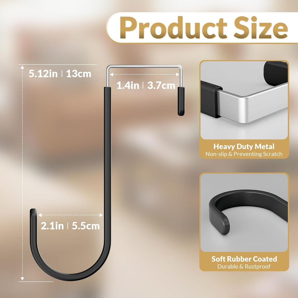 Over the Door Hooks, 4 Pack Heavy Door Hanger Organizer with Non-Slip Rubber, Over Door Hanger for Towels, Coats, Bags, Space Saving Door Coat Hanger for Living Room,Bathroom, Bedroom (Black, Short)