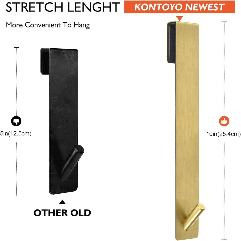Kontoyo Shower Door Hooks(10 Inch),Extended Over Door Hooks for Bathroom Frameless Glass Shower Door,Stainless Steel Towel Hooks,Heavy Duty Rack Hooks for Robe,Towel-2 Pack-Gold