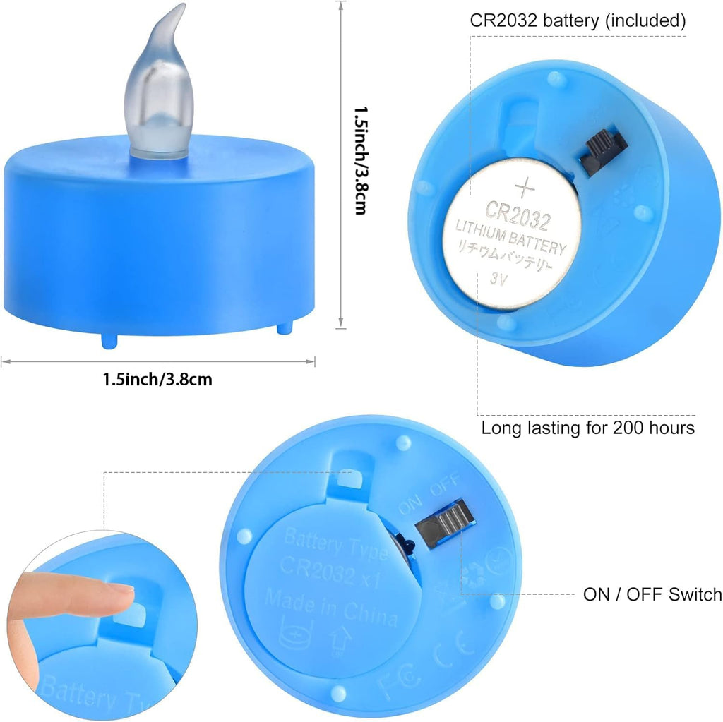 Battery Operated Tea Lights Candles-LED Flameless Flickering Votive Electric Candle lamp Long Lasting 200 Hours,24 Pack Realistic and Bright for Seasonal Festive Celebrations Decoration (Blue)