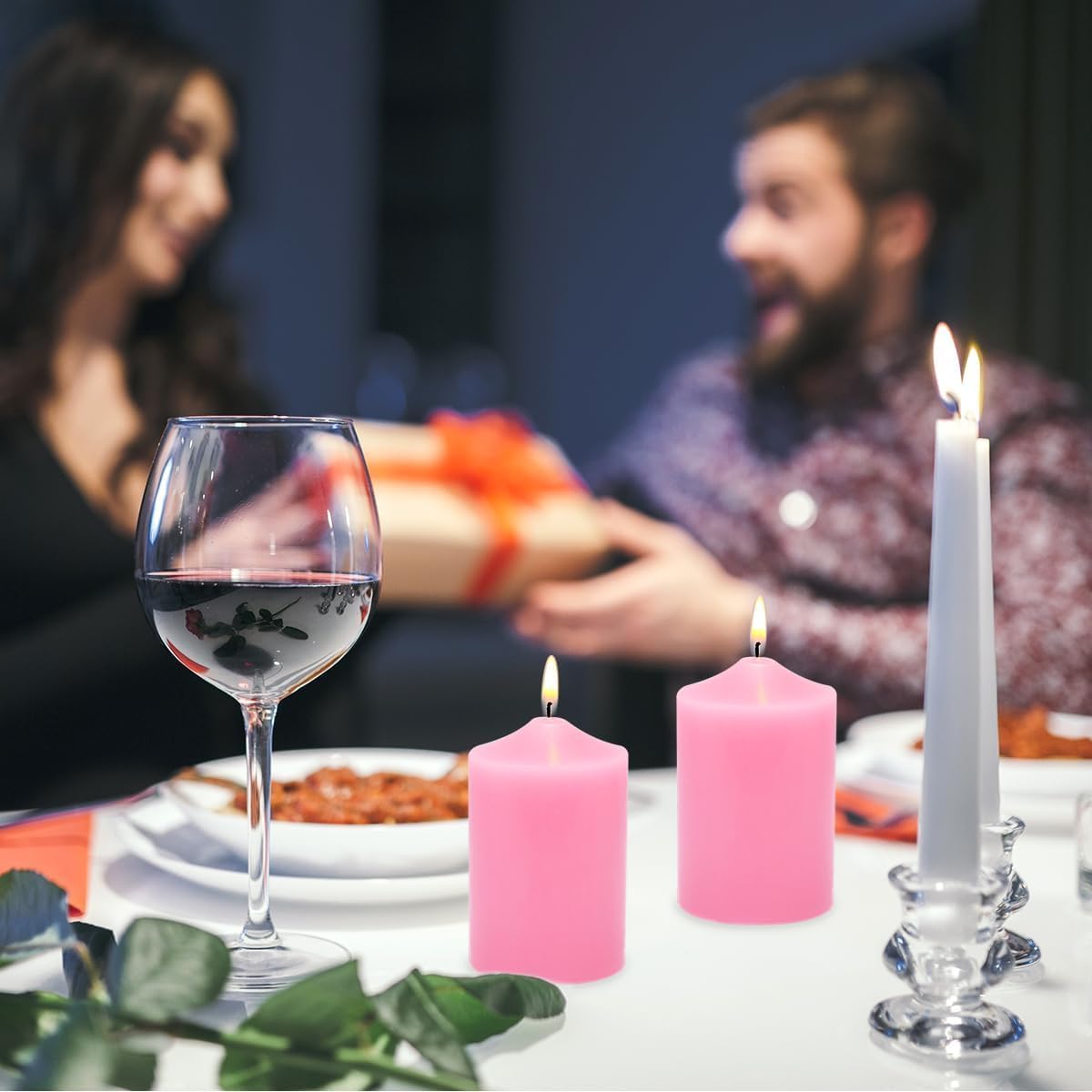 Set of 4 2x3 Inch Pink Pillar Candles, Small Unscented Dripless Solid Pastel Colored Cylinder Column Candles for Home Party Holiday Dinner Table - 24 Hour Burning Time