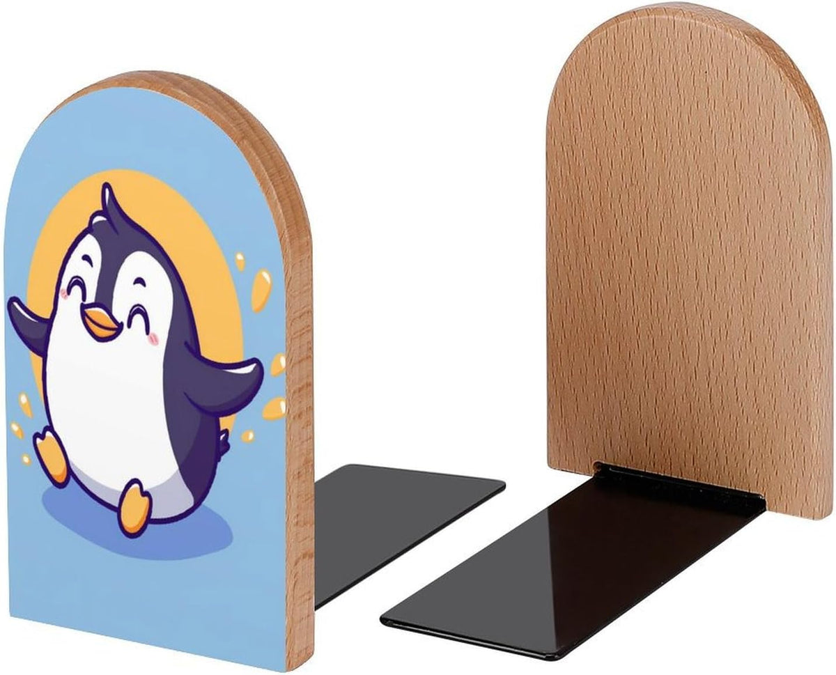Book Ends Cute Penguin Wood Bookends for Shelves to Hold Books Heavy Duty Non-Skid Book Stoppers Wood Decorative Home Office School