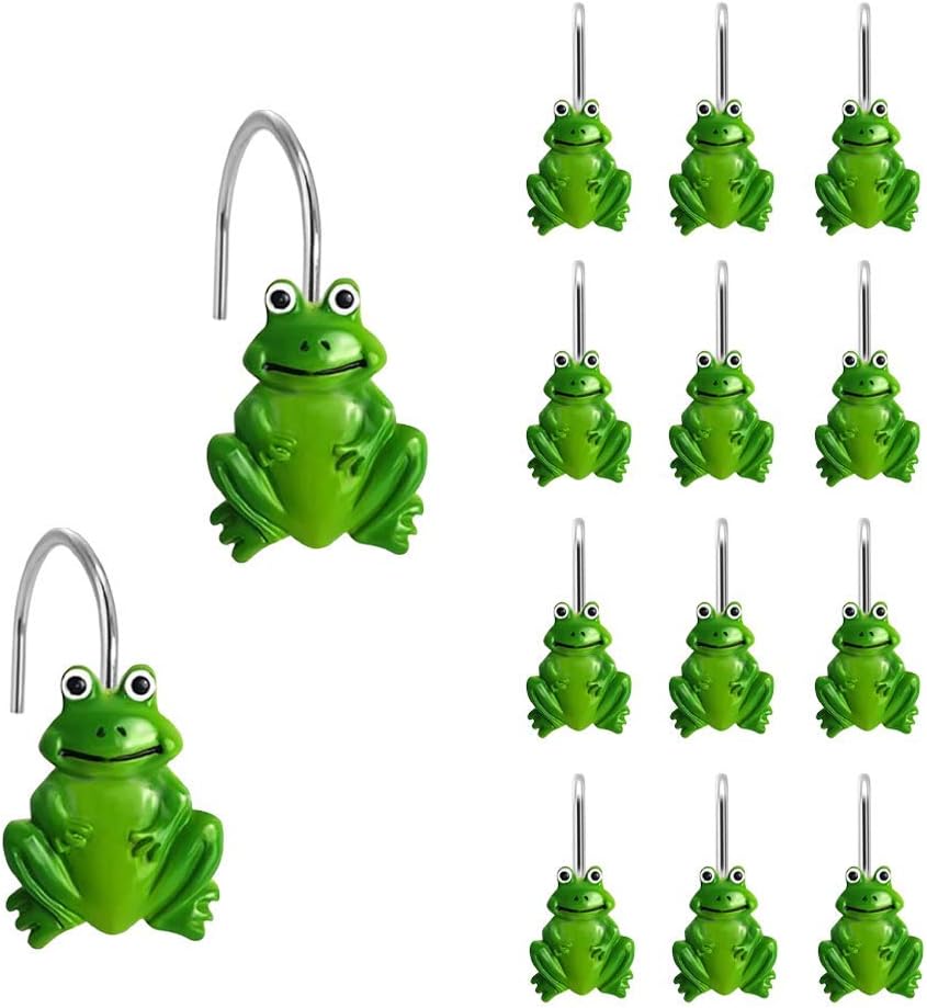 Gracelife Set of 12 Frogs Design Shower Curtain Hooks Animal Style Resin Bathroom Hangers Rust Proof Rings Shower Curtain Hook